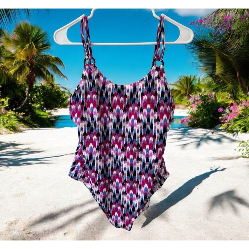 Catalina One Piece Swimsuit Women's XL 16/18 soft cups pink purple blue - EUC